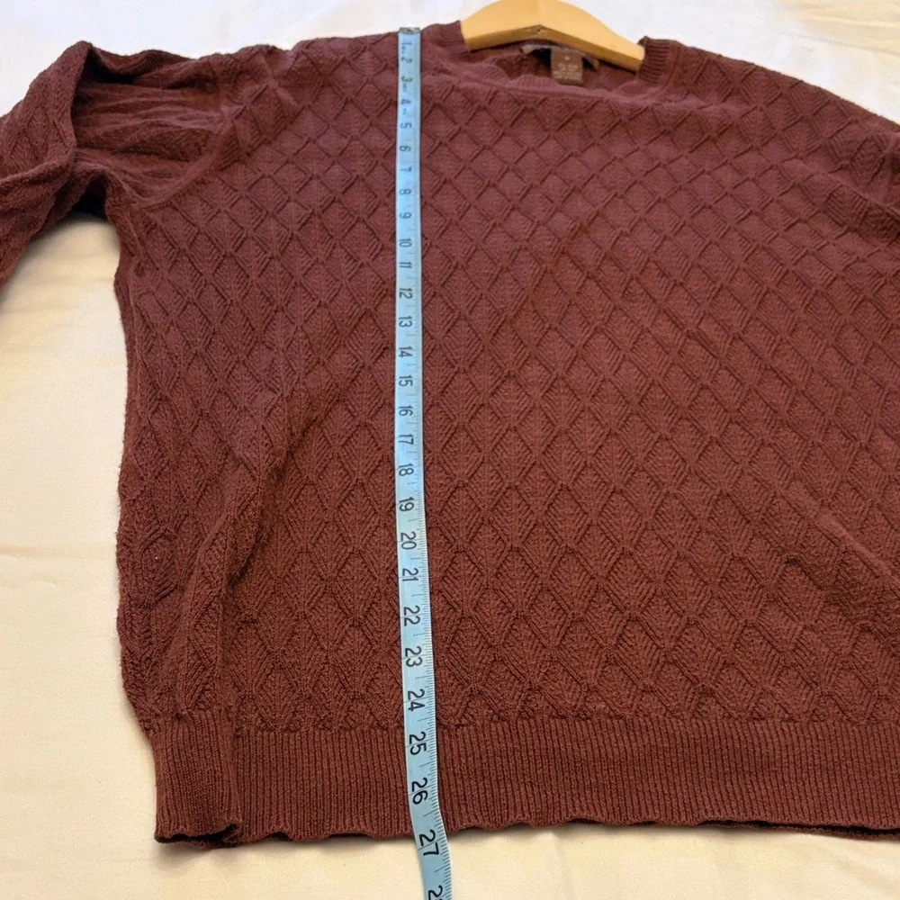 Tasso Elba Cable Knit Sweater Mens M Burgundy Cotton Crewneck Classic Textured - Picture 7 of 9
